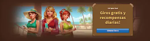 1M Spin Fest MyEmpire Casino: Giros gratis y recompensas diarias Promoción 1M Spin Fest MyEmpire Casino con giros gratis y recompensas diarias, imagen de tres mujeres en la playa.