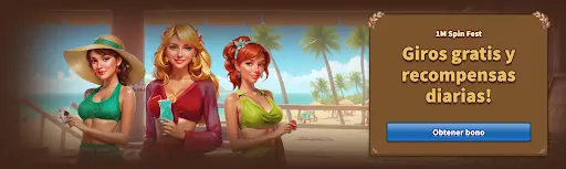 “Promoción 1M Spin Fest con giros gratis y premios diarios en MyEmpire Casino España” “1M Spin Fest: Giros gratis y recompensas diarias con botón azul Obtener bono y tres mujeres en la playa”
