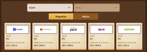 Métodos de depósito MyEmpire Casino España Opciones de pago MyEmpire Casino para España: FunID, Mastercard, Paysafecard, Skrill y Neteller, sin comisiones y límites entre 10 € y 5000 € por transacción.